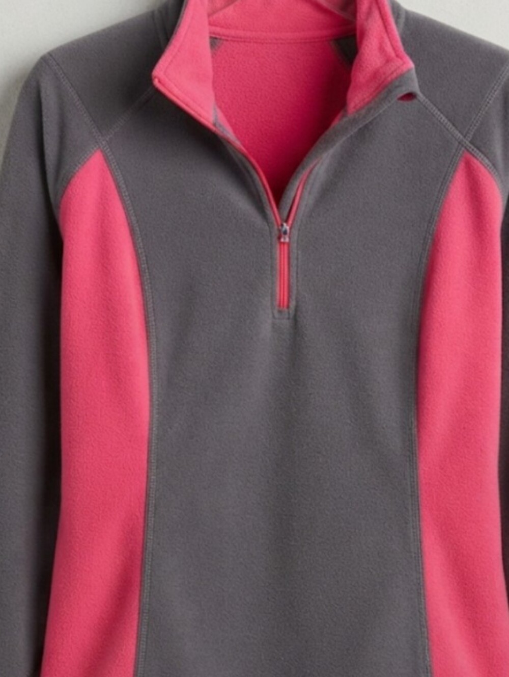 Gray and Pink Half-Zip Fleece Pullover